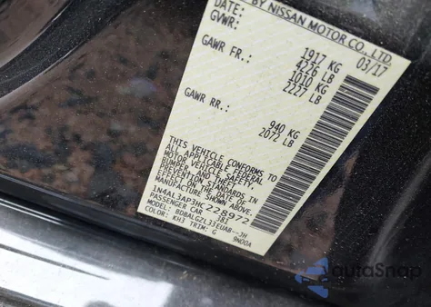 2017 Nissan Altima 2.5 S z USA, uszkodzony, nr VIN 1N4AL3AP3HC228972